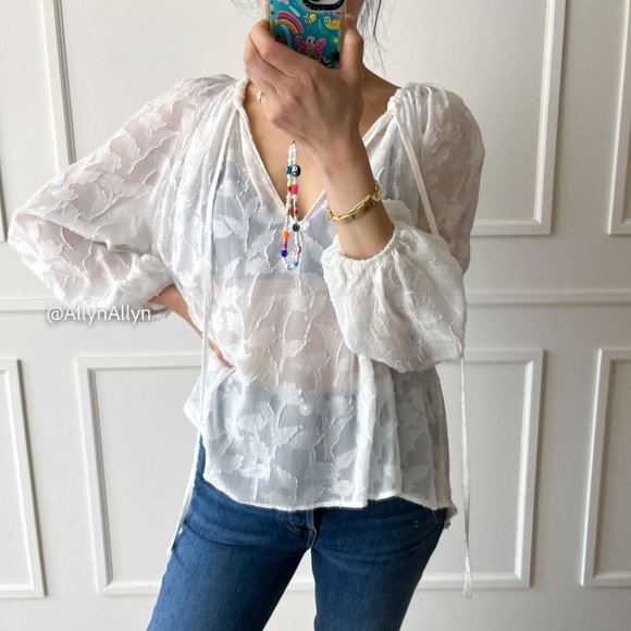 Sheer Blouse with Floral Applique - Picture 4 of 16